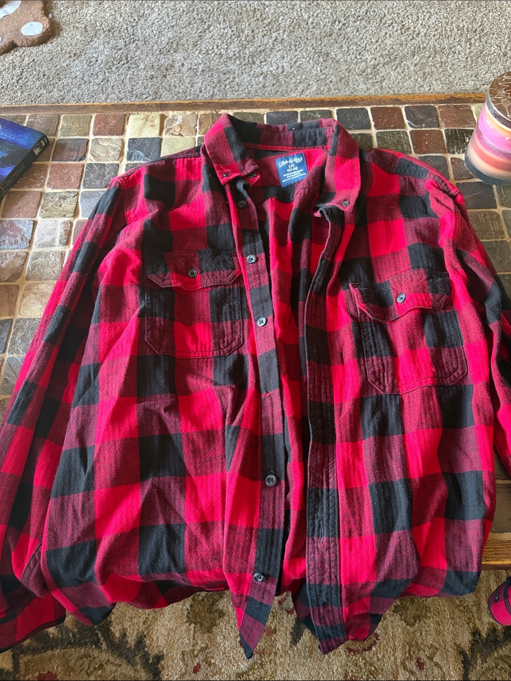 Faded Glory Red and Black Plaid Button-Down Shirt